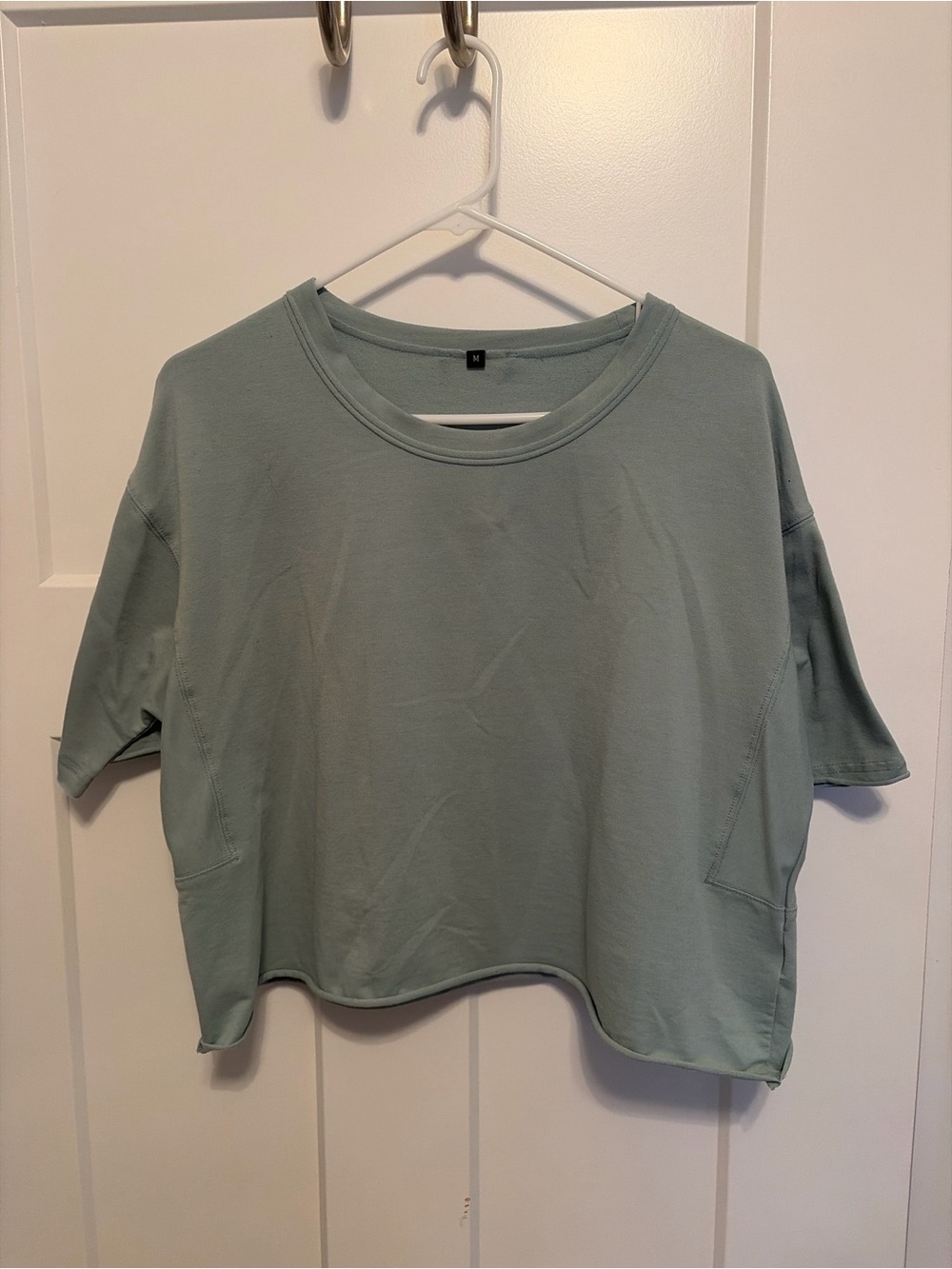 Women's Sage Green Boxy Crewneck Top
